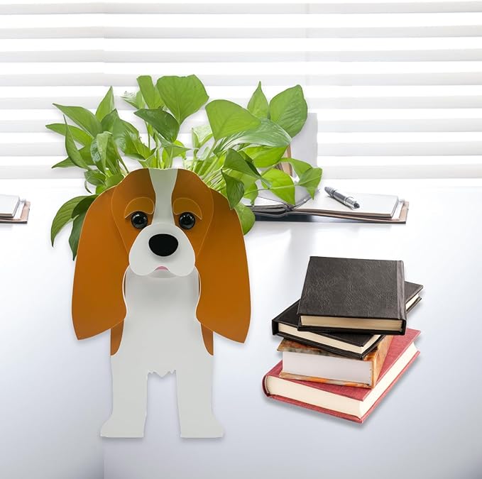 Brown King Cavalier Dog Planter Plant Pots,Cute Garden Dog Flower Planter,Dog Planters Birthday Gifts for Women,Office,Indoor/Outdoor Decor(9.45 * 8.66 * 13.39in)