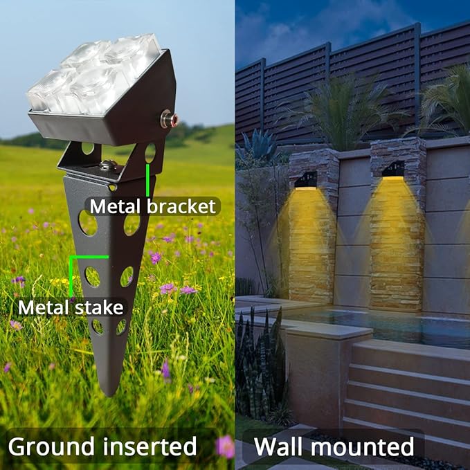 Solar Spot Lights Outdoor Waterproof IP65 Landscape Spotlights with Metal Stake Total 84ft Cable 6-in-1 Warm White Auto On/Off Dusk to Dawn Uplights for Trees Garden Yard Landscape Downlight