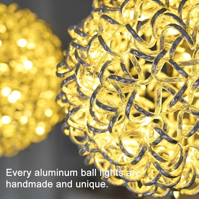 Lighted Magical Aluminum Balls Lights Hanging Tree Garden Lights, Silver Metal Balls LED Fairy Lights, Trees Garden Lights for Party Wedding Yard Garden Porch Patio Decoration