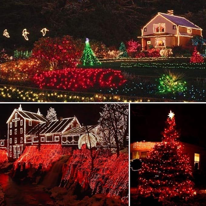 Toodour Solar Christmas Lights - 2 Packs Total 144ft 400 LED 8 Modes Waterproof Outdoor String Lights for Garden, Patio, Fence, Balcony, Christmas Tree Decor - Red