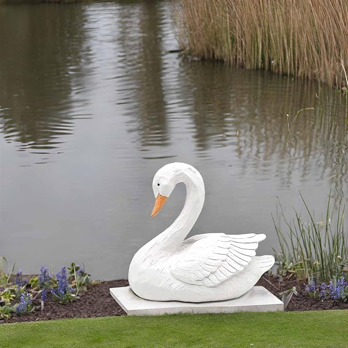 White Swan Figurine - Home Decor Exquisite Sculpture Resin,Artistic White Goose Statue Craft for Elegant Outdoor Garden and Yard Decoration, 7.48 Inches