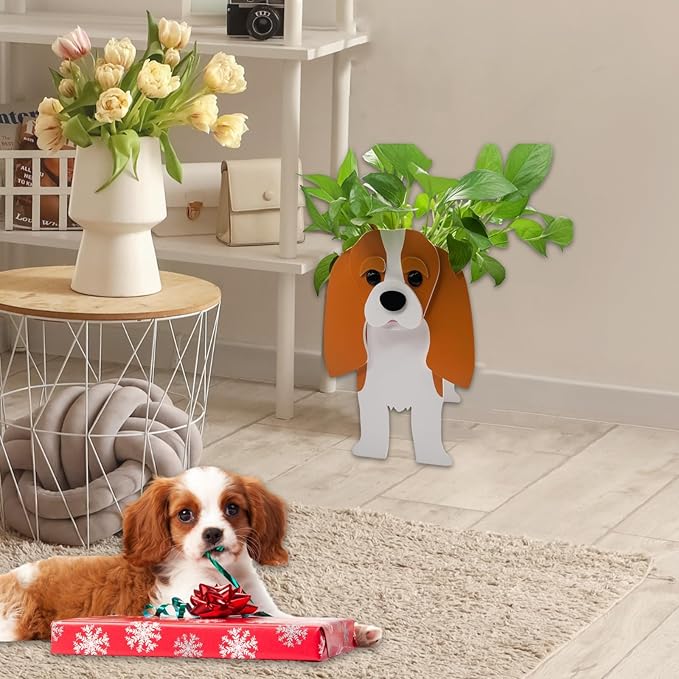 Brown King Cavalier Dog Planter Plant Pots,Cute Garden Dog Flower Planter,Dog Planters Birthday Gifts for Women,Office,Indoor/Outdoor Decor(9.45 * 8.66 * 13.39in)