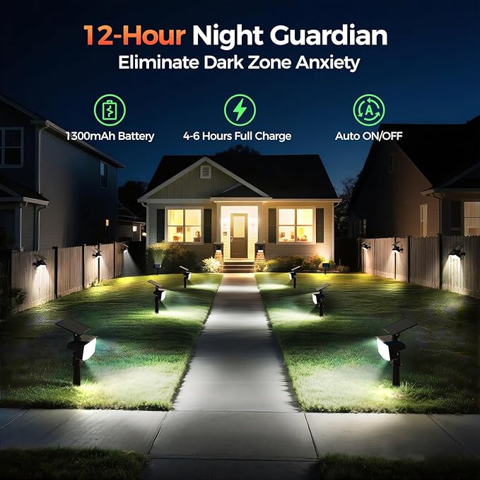 Solar Spot Lights Outdoor, 92 LEDs Landscape Lighting with 3 Lighting Modes and Auto On/Off, IP67 Waterproof Spotlights, Outdoor Solar Lights for Yard Garden, 2 Pack (Cool White)