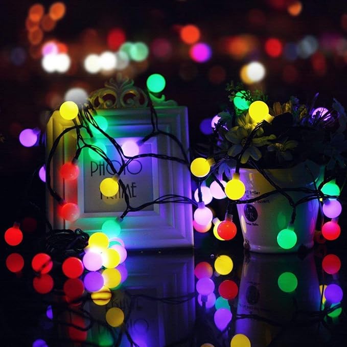 Globe Ball Fairy Lights, 50 LEDs 23ft/7M Solar Led Globe String Lights Waterproof with Two Lighting Modes for Garden Outdoor Party Christmas Decoration (Multicolor)