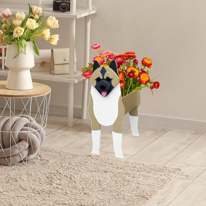 American Akita Dog Planter Plant Pots,Cute Garden Dog Flower Planter,Dog Planters Birthday Gifts for Women,Office,Indoor/Outdoor Decor(9.45 * 6.1 * 13.39in)
