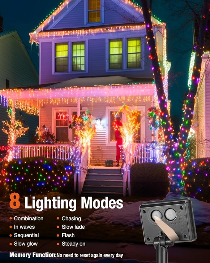 3 Pack Solar Fairy Lights for Outside Waterproof, 49FT/15M 150LED Solar String Lights Outdoor 8 Modes Solar Twinkle Lights for Garden Yard Christmas Tree Wedding Party Decor, Multicolor