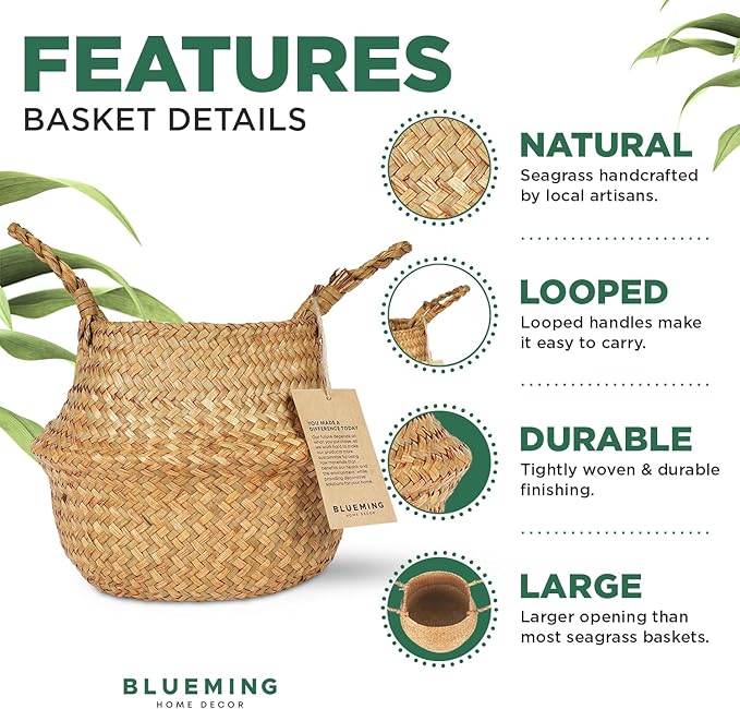 Basket Planter β Seagrass Plant Pot for Artificial Olive Tree, Decorative 6-7 Inch Indoor Wicker Pot with Handles (Original, Small)