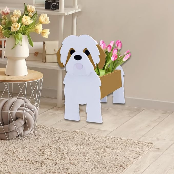 Brown Shih Tzu Dog Planter Plant Pots,Cute Garden Dog Flower Planter,Dog Planters Birthday Gifts for Women,Office,Indoor/Outdoor Decor(9.45in*8.98 * 13.5in)