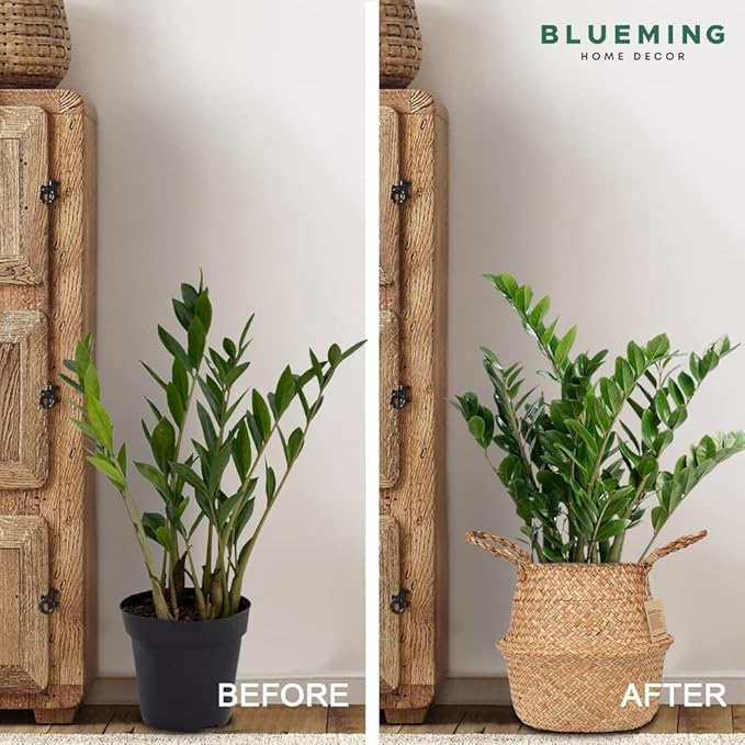 Tree Basket β Wicker Seagrass Planter for Tall Indoor Fake Olive House Plants, Decorative Rattan Baskets for 7-8 Inch Small Plant Pots (Original, Medium)