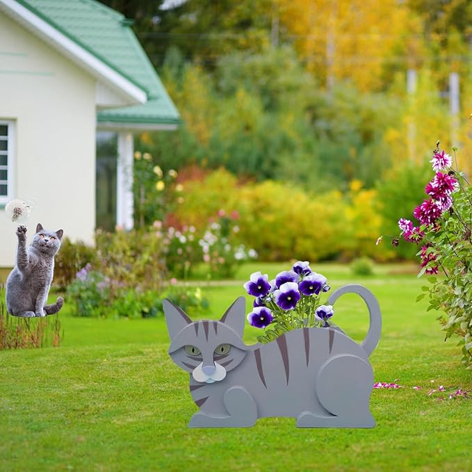 Blue Cat Planter Plant Pots,Cute Garden Cat Flower Planter,Cat Planters Birthday Gifts for Women,Office,Indoor/Outdoor Decor(12.5 * 5.6 * 7.8in)