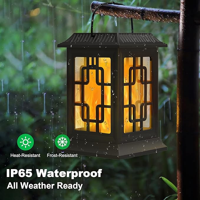Solar Lanterns Outdoor Waterproof, Hanging Solar Lights for Outside Black Hanging Solar Powered Lantern Decorative for Garden Yard Patio, 2 Pack