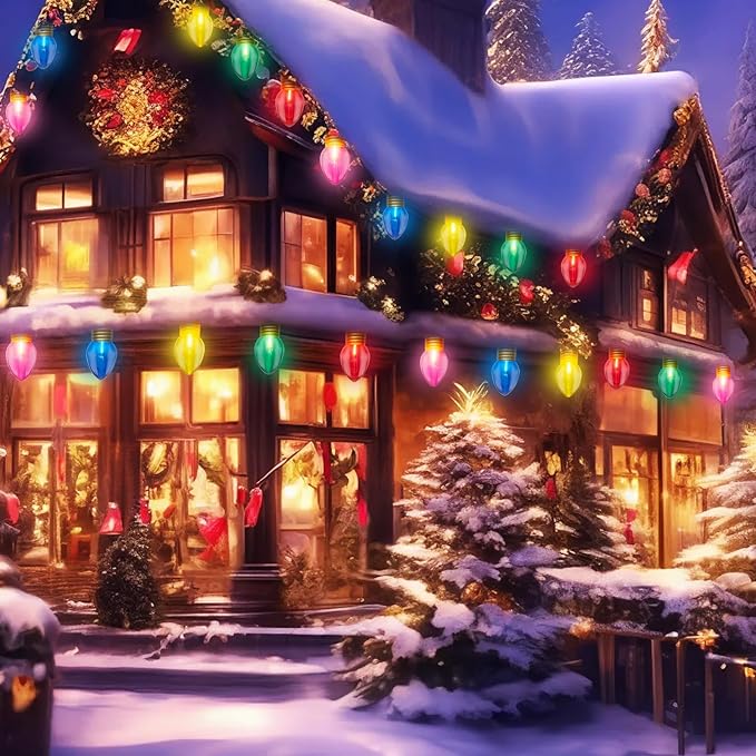 Outdoor Christmas Decorations Lights, 16Ft Jumbo Xmas String Lights with 10 5'' LED Large Multicolor Bulb Christmas Roof Hanging Lights for Outdoor Patio Eave Xmas Tree Garden Holiday Pathway Decor