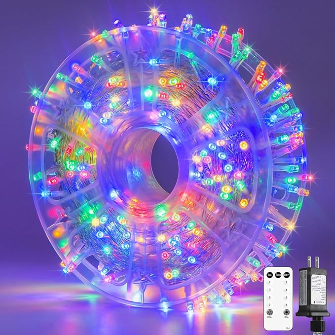 JMEXSUSS 400 LED Christmas Tree Lights Plug in with Remote, 132ft Multicolor Christmas Lights Outdoor Waterproof, 8 Modes Mini String Lights for Patio Yard Party Decorations, EXS-S-0400-R