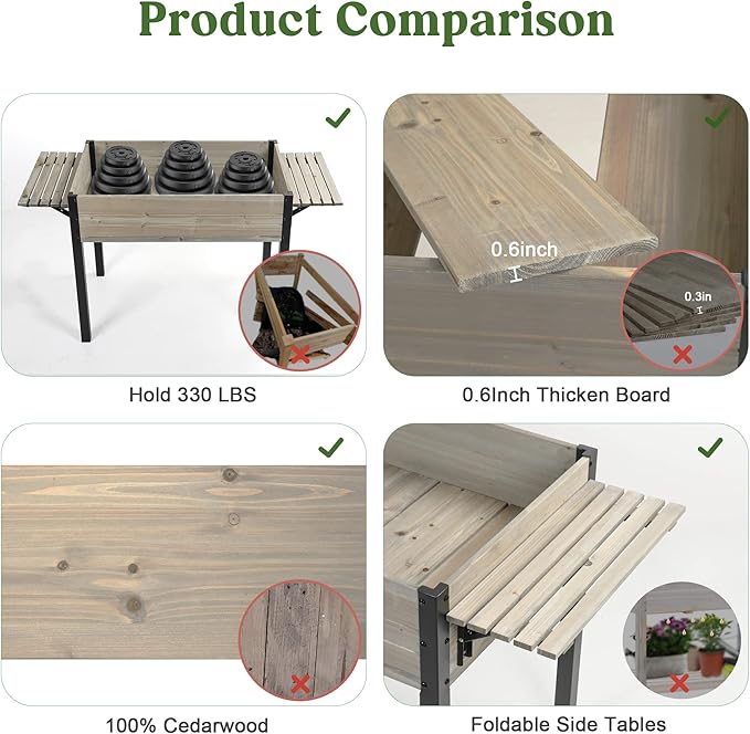 Raised Garden Bed, Metal Leg Wood Planter Boxes with Folding Storage Shelf,Elevated Planter Box for Growing Fresh Herbs, Vegetables, Flowers Great for Outdoor Patio, Deck, Balcony(Gray)