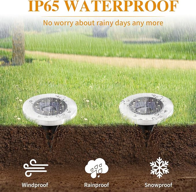 Solar Lights Outdoor Waterproof, 12 Packs Bright Solar Ground Lights with Updated 12 LEDs, Solar Garden Lights Landscape Lights for Pathway Walkway Driveway Patio Yard Deck Lawn Decor (Cold)