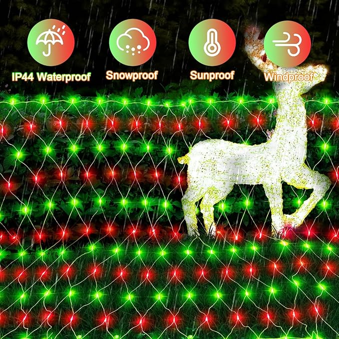 JXLEDAYY Christmas Net Lights Outdoor Decorations 3M*2M Mesh Lights Fairy String Lights Plug in with Timer Waterproof for Outside Bush Window Wall Patio Party Decor (Red & Green, 200 LED 3M*2M)