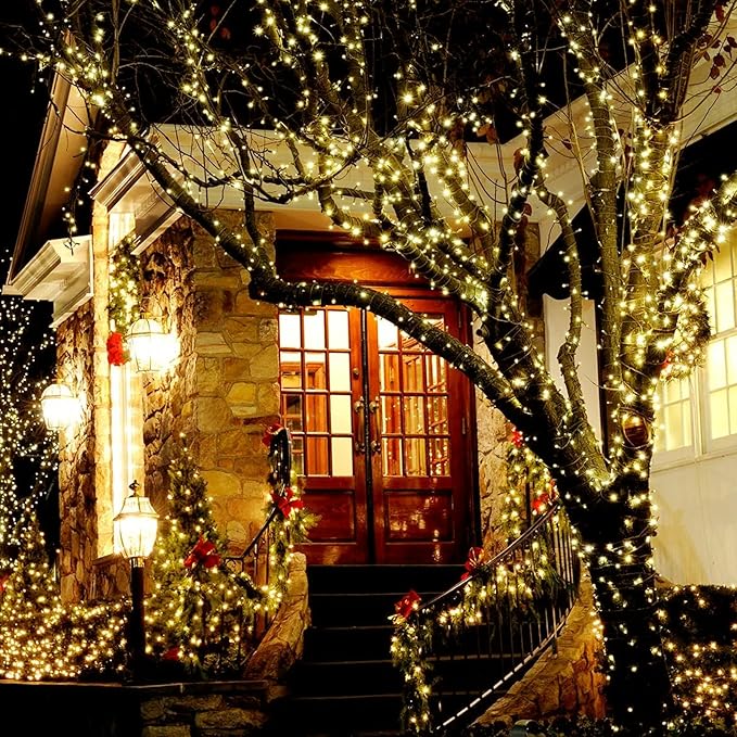 Solar String Lights for Outside, 2 Pack 100 Led Solar String Lights Outdoor Waterproof 100ft Solar Fairy Lights 8 Lighting Mode Solar String Lights Idea for Garden,Courtyards,Trees(Warm White)