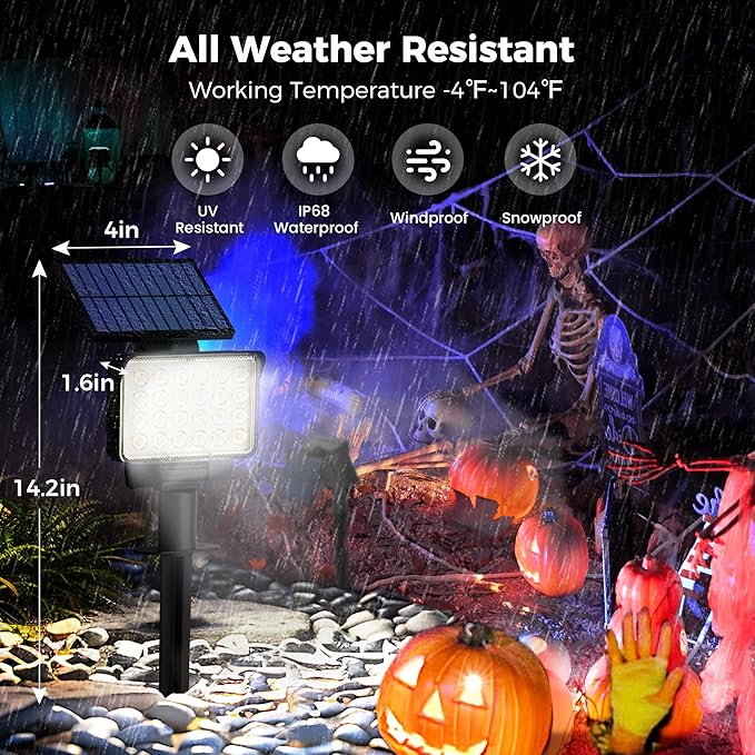 Solar Spot Lights Outdoor Waterproof for Flag, Tree, House, Garden, Yard, Landscape Spotlights for Accent Uplighting Halloween Christmas Decorations-6 Pack