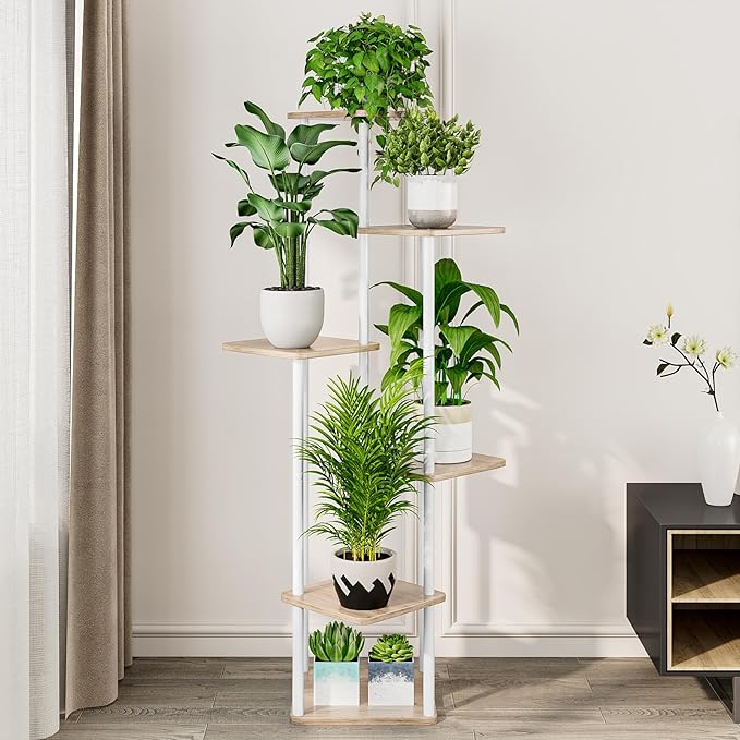 AZERPIAN Plant Stand 6 Tier Indoor Metal Flower Shelf for Multiple Plants Corner Tall Flower Holders for Patio Garden Living Room Balcony Bedroom, White