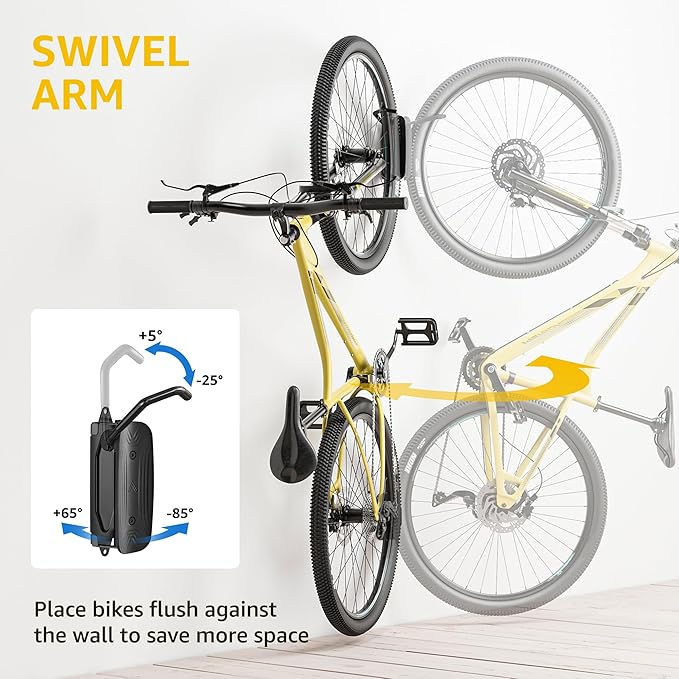 monTEK Swivel Bike Wall Mount, Bike Hangers for Garage, Space-Saving Vertical Bike Rack, Sturdy Bike Storage Rack Holds Up to 66lbs, Easy to Install, Black