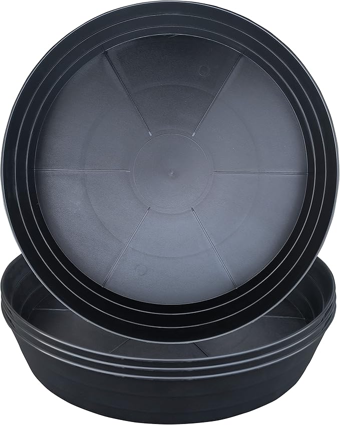 Plant Saucers 10 12 14 16 18 20 25 Inch, 4 Pack of Plastic Plant saucers for Pots,Extra-Deep Plant Water Dray Tray, Bird Bath Bowl, Heavy Plant Trays Indoors and Outdoor No Holes (12 Inch, Black)