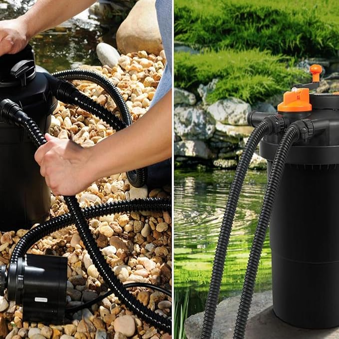 Pond Tubing 1” × 10ft- Black Corrugated Flexible PVC Hose, Kinkproof & Strong for Garden Ponds, Waterfall Sump Pump Pond Hose