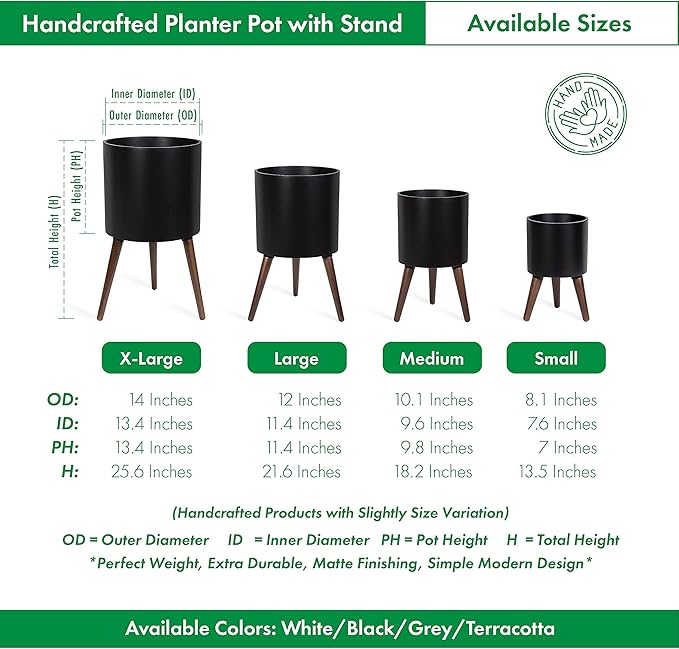 D'vine Dev 8 Inch Planter Pot with Stand, Mid-Century Tall Plant Pot with Legs for Indoor Plants, Small, Black, 88-O-A-2