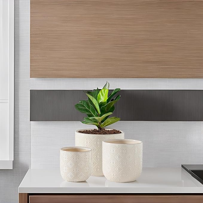Docrin Ceramic Plant Pots Indoor:6.5+5.3+4 Inch Planters with Drainage Holes for Home /Office - Set of 3 / White