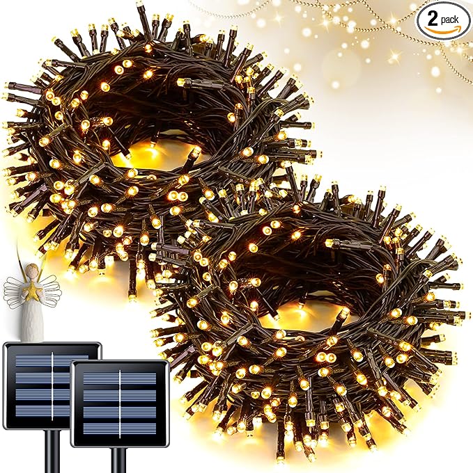 JMEXSUSS 2 Pack Solar String Lights Outdoor Waterproof, Each 33 FT 100 LED Solar Tree Lights Outdoor for Outside Tree Christmas Garden Patio Decor(Warm White)