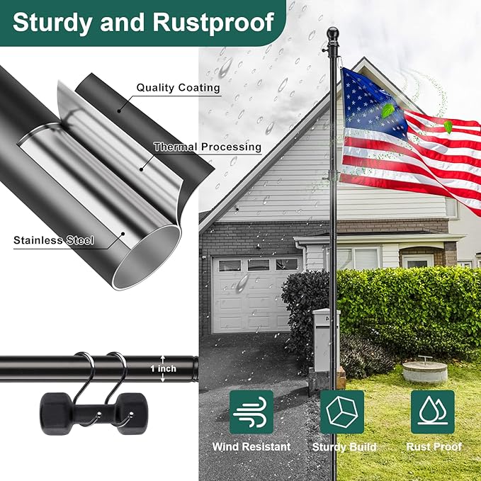 Barcetine 4-Pack Ground Flag Pole Kit - 8.5FT Tangle Free with Anti-Tip Stand Prong -1 inch Heavy Duty Portable Inground Flag Holder for Yard Garden Outdoor, Bonus 3x5 US Flag, Black