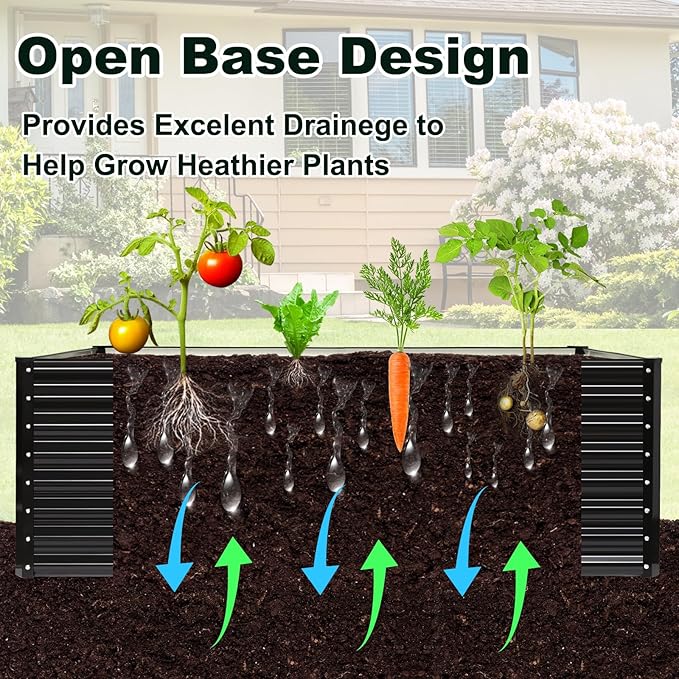 JERIA 6×3×2ft Galvanized Raised,Outdoor Metal Raised Garden Bed, Rectangular Deep Root Planter Box for Vegetables, Flowers, Herbs