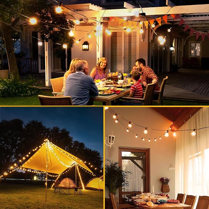 Outdoor String Lights with Dimmer, 2 Pack 35.5FT LED Patio Lights for Outside with 15+1 Shatterproof G40 Globe Bulbs UL Listed IP65 Waterproof Hanging Lighting for Backyard Balcony Bistro Party Decor