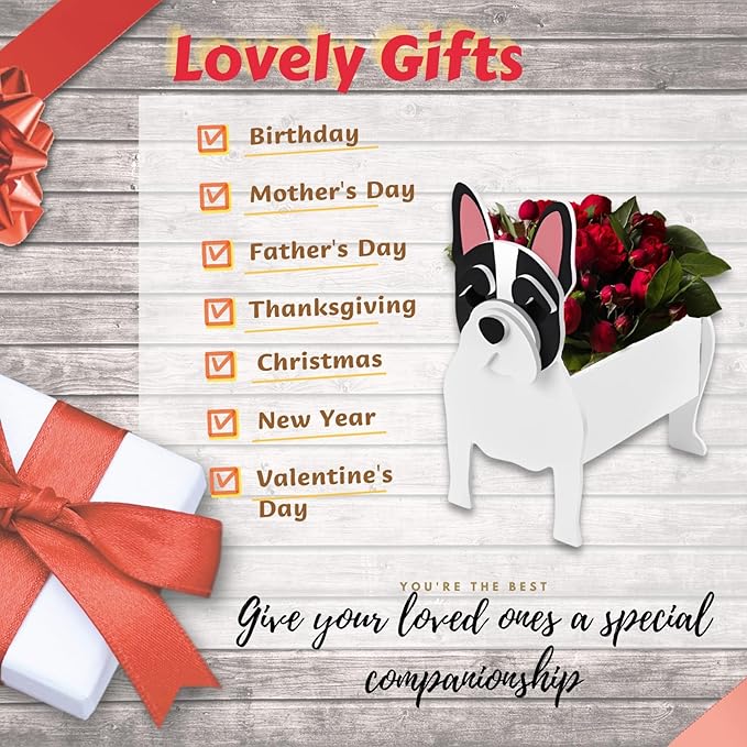 White French Bulldog Dog Planter Plant Pots,Cute Garden Dog Flower Planter,Dog Planters Birthday Gifts for Women,Office,Indoor/Outdoor Decor(9.45 * 6.3 * 13.35in)
