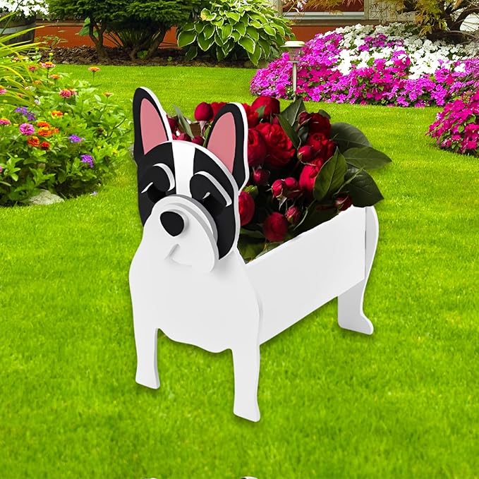 White French Bulldog Dog Planter Plant Pots,Cute Garden Dog Flower Planter,Dog Planters Birthday Gifts for Women,Office,Indoor/Outdoor Decor(9.45 * 6.3 * 13.35in)