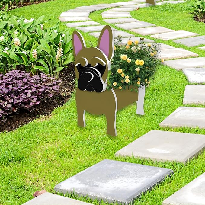 Yellow French Bulldog Planter Plant Pots,Cute Garden Dog Flower Planter,Dog Planters Birthday Gifts for Women,Office,Indoor/Outdoor Decor(9.45 * 6.3 * 13.35in)