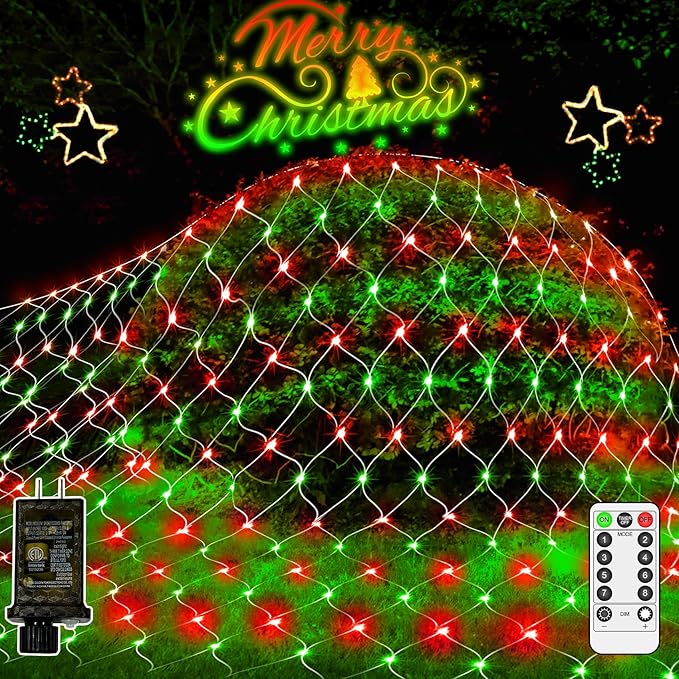 JXLEDAYY Christmas Net Lights Outdoor Decorations 3M*2M Mesh Lights Fairy String Lights Plug in with Timer Waterproof for Outside Bush Window Wall Patio Party Decor (Red & Green, 200 LED 3M*2M)