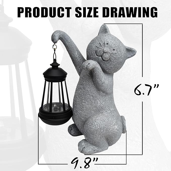 Cat Solar Garden Statues,Resin Cat Figurine Decorations with Solar Lights Lantern, Outdoor,Statue Decor Art for Lawn,Yard,Unique Housewarming Gift for Garden Home