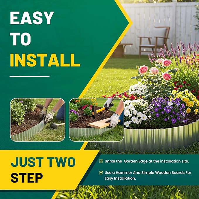 Corrugated Metal Garden Edging, 10"×20Ft Durable Landscape Border for Garden, Lawn, Flower Beds and Paver Edging (Silver)