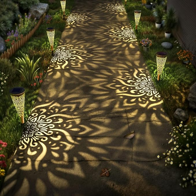6 Pack Solar Lights Outdoor Garden Decorative Solar Garden Lights with Warm Light Waterproof Solar Pathway Landscape Lights for Path Patio Backyard Walkway Yard Garden Decor (Gold, 6Pcs)