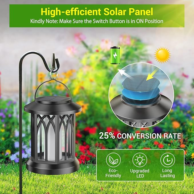 KOOPER 4 Pack Solar Lantern Outdoor Lights, Upgraded Flickering Flame Solar Lanterns Lights Outdoor Waterproof, Hanging Outdoor Solar Lanterns Lights, Solar Powered Lanterns for Yard Garden Decor