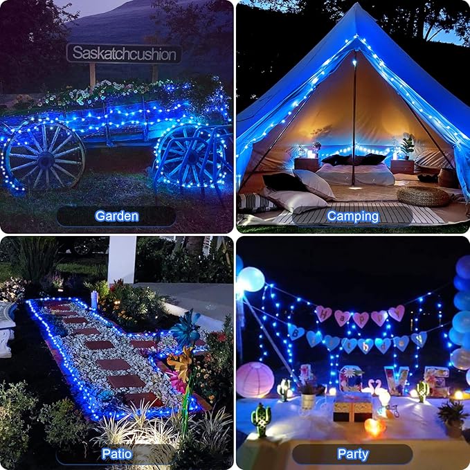 JMEXSUSS 4 Pack 100 LED Solar Fairy Lights, 33ft Blue Solar String Lights Outdoor Waterproof, 8 Modes Copper Wire Solar Twinkle Lights for Patio Garden Yard Tree Christmas Halloween Decor