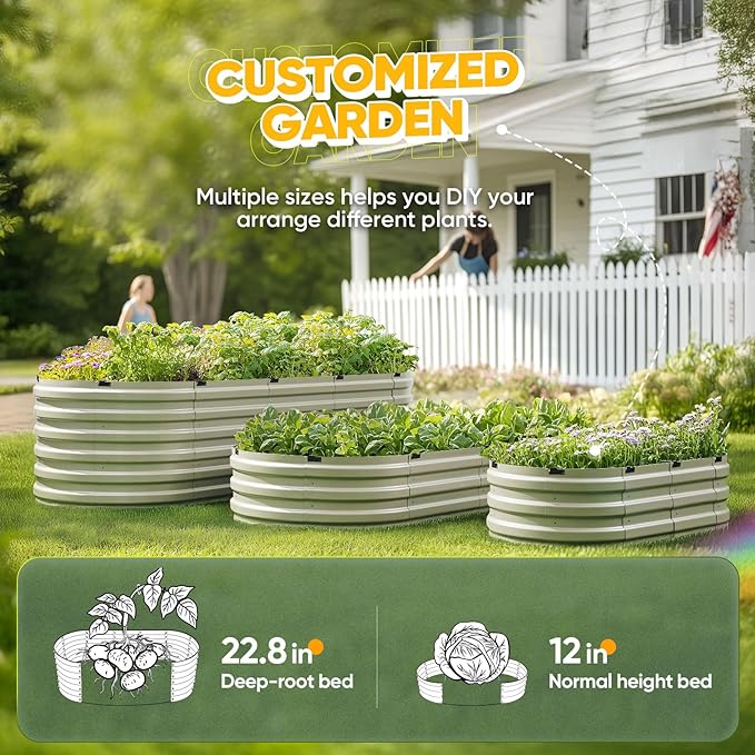 KING BIRD Raised Garden Bed Kit 2025 Upgraded 10-Minute Assembly Galvanized Planter Garden Box Outdoor for Gardening, Vegetables, Flowers, 47x24x12 in, Olive Green