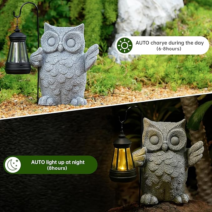 Solar Garden Statue Owl Figurine,Outdoor Garden Decor with Solar LED Lights for Patio,Balcony,Yard, Lawn-Unique Holiday Gifts for Women, Mom