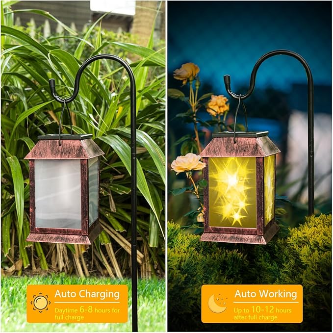 Solar Lanterns Outdoor Waterproof Upgraded Flashing Mode Solar Lantern Outdoor Lights Vintage Medieval Decor 3D Starry Hanging Outdoor Lanterns Lights Stake Lights for Yard Garden Decor(2PCS)