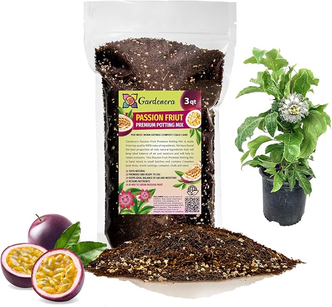 Premium Passion Fruit Potting Soil Mix - Perfect Balance of Nutrients, Drainage, and Aeration for Thriving Passion Fruit Vines - 3 Quart