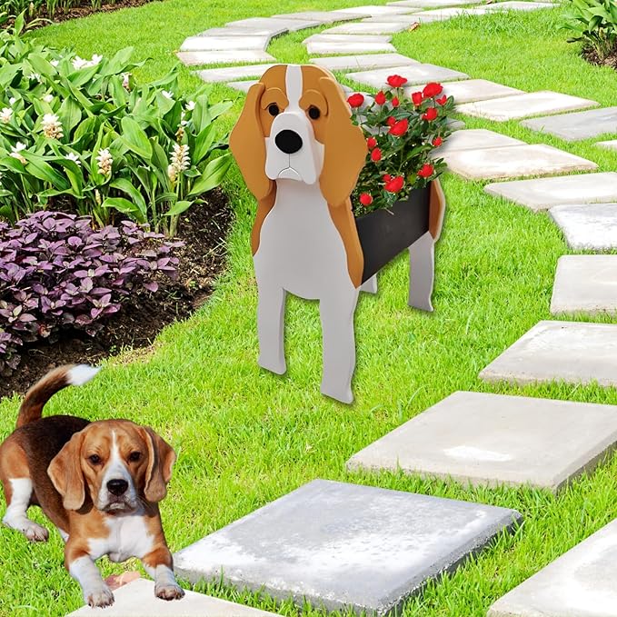 Beagle Dog Planter Plant Pots,Cute Garden Dog Flower Planter,Dog Planters Birthday Gifts for Women,Office,Indoor/Outdoor Decor(9.45 * 6.77 * 13.46in)