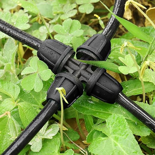Upgraded 1/4" Drip Irrigation Cross Fittings:24 Pieces Leak Free Lock Barbed 4 Way Tee Connectors for 1/4 Inch Irrigation Tubing Quick Connect Parts for Garden Landscape System