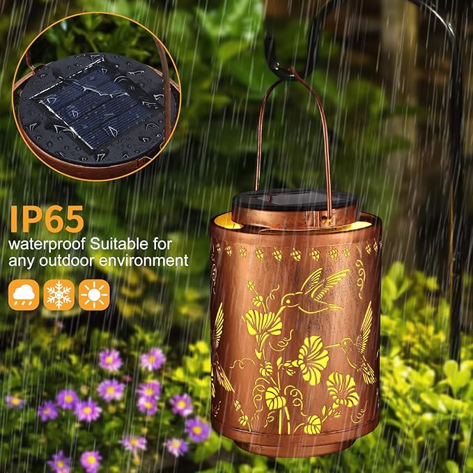 Solar Lanterns Outdoor Waterproof Mushroom Butterfly Garden Decor Gifts for Women Mon Grandma Metal Hanging Solar Lights Decoration for Outside LED Lanterns for Yard Patio Lawn Pathway(Hummingbirds)