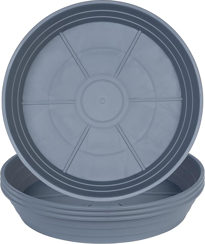 Plant Saucer 6 Inch 4 Pack 6 8 10 12 14 16 18 20 25, Plastic Plant Trays for Pots,Extra-Deep Plant Water Dray Tray, Bird Bath Bowl, Heavy Flower Plant saucers Indoors and Outdoor No Holes 6in-4 grey