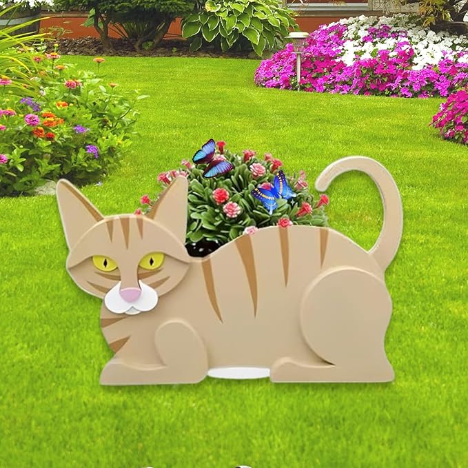 Yellow Cat Planter Plant Pots,Cute Garden Cat Flower Planter,Cat Planters Birthday Gifts for Women,Office,Indoor/Outdoor Decor(12.5 * 5.6 * 7.8in)
